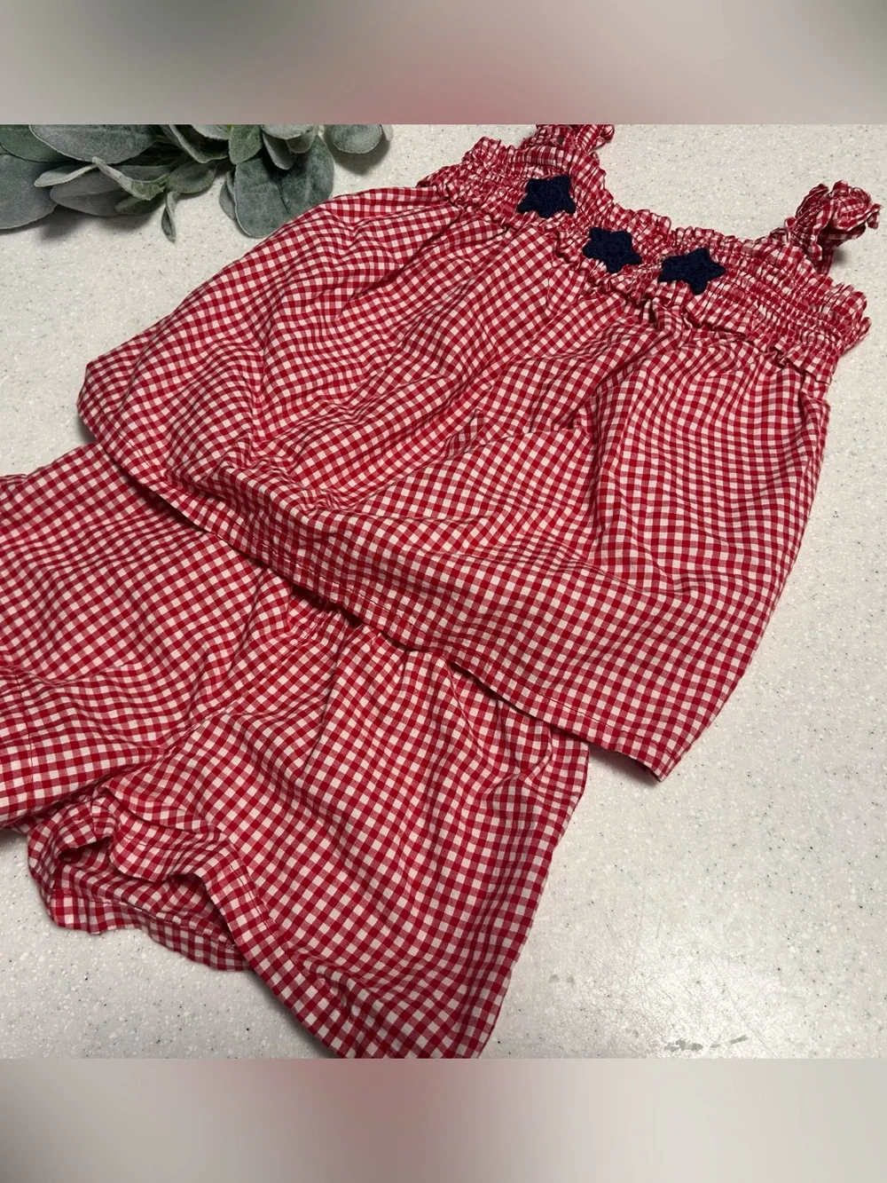 Carters Girls Red White Blue Star Tank Top & Shorts 2 Pc Set